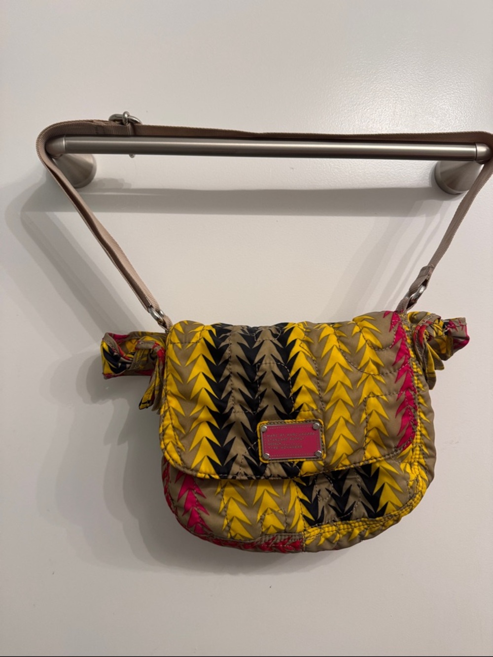 Marc By Marc Jacobs Yellow, Black & Pink Chevron Quilted Crossbody purse